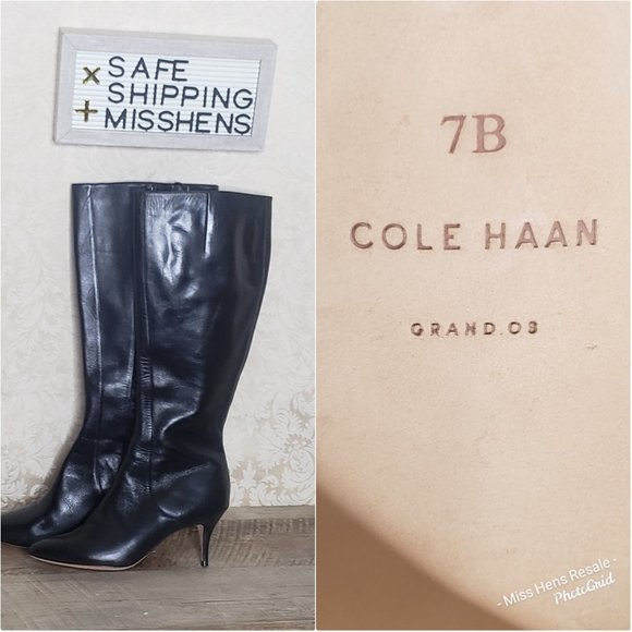 Cole Haan Shoes - EUC COLE HAAN BLACK LEATHER CALF HEELED BOOTS